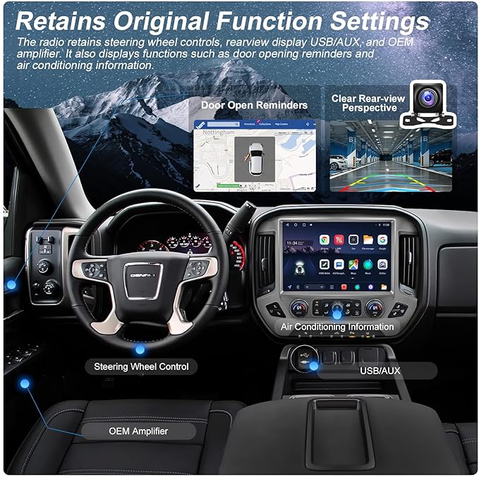 13.1" QLED Car Radio Stereo Upgrade for Chevy Silverado & GMC Sierra 2014-2018, 8-Core Head Unit 4GB+64GB with CarPlay/Android Auto, 2K Touch Screen and 1080P Backup Camera (6+128 Silver)