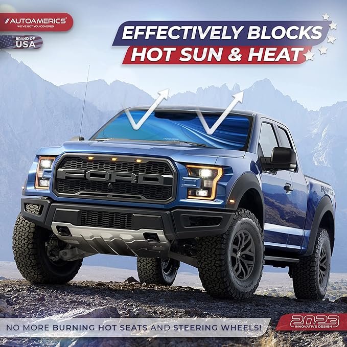 Autoamerics 1-Piece Windshield Sun Shade - Ocean Wave Foldable Car Front Window Sunshade for Most Cars SUV Truck - Heat Blocker Visor Protector Blocks Max UV Rays and Keeps Your Vehicle Cool - Medium