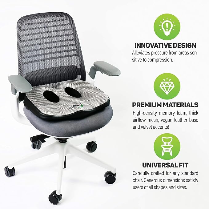 Aylio Socket Seat Cushion for Sit Bone and Back Pressure Relief, Butt, Tailbone, Hip, Hamstring, Posture Support - Firm Memory Foam Comfort Ischial Tuberosity Pillow for Desk Chair or Car