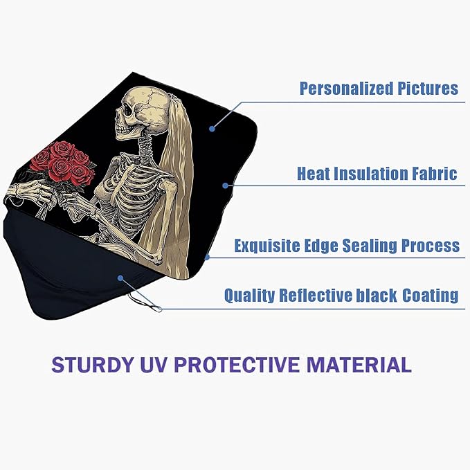 Couple Skull Car Windshield Sun Shade Foldable Sunshade Front Window Cover Sun Visor Protector Accessories (59x27.5 inches)