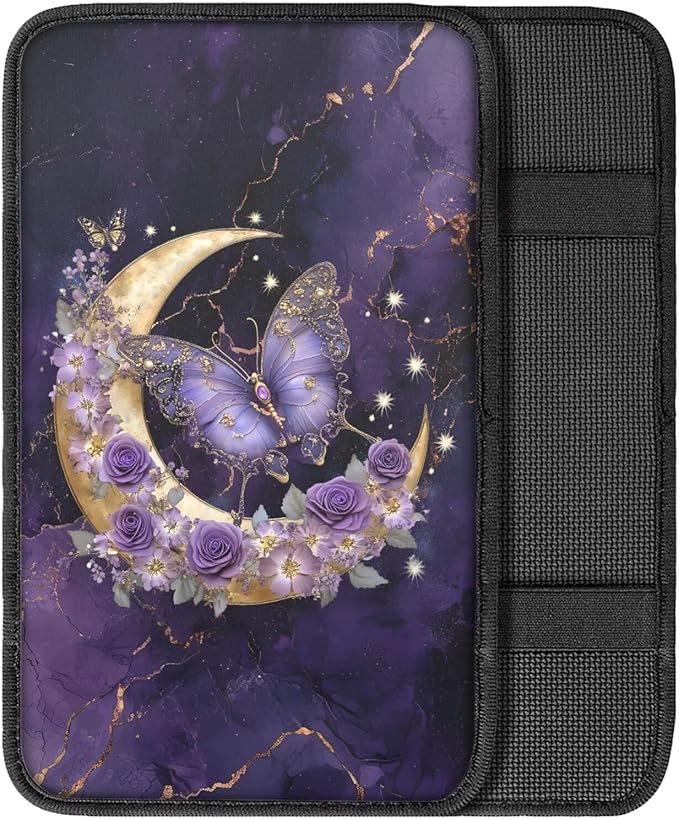 Suobstales Butterfly Moon Rose Marble Print Car Armrest Pad Soft Center Console Arm Rest Protector Cover Universal Car Interior Accessories Decoration