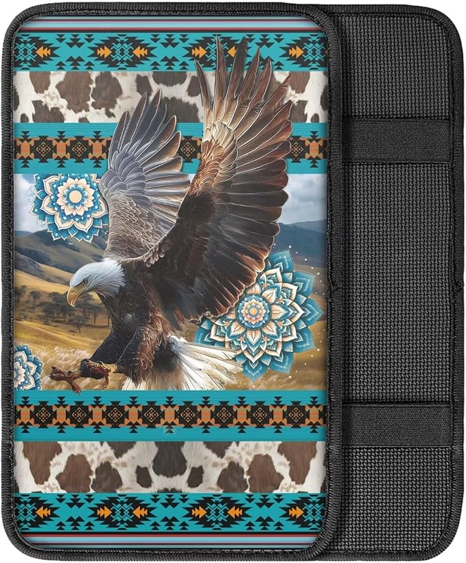 Aztec Eagle Print Car Center Console Cushion Pad Decorative Non Slip Armrest Box Cover Center Console Pad for Truck Sedan SUV
