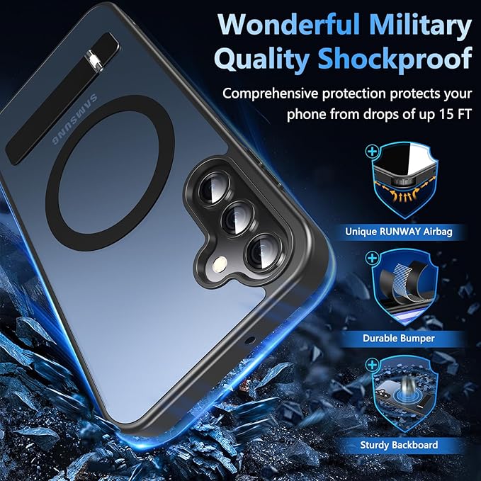 OWKEY for Samsung Galaxy A15 5G Phone Case with Screen Protector & Stand, Magnetic Case for Magsafe Military-Grade Protection Shockproof Matte Cover for Samsung Galaxy A15 5G (Black)