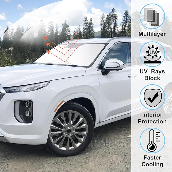 Windshield Sun Shade Compatible with 2020 2021 2022 2023 2024 2025 2026 Hyundai Palisade Accessories Front Sunshade Sun Visor Protector Block Rays Heat