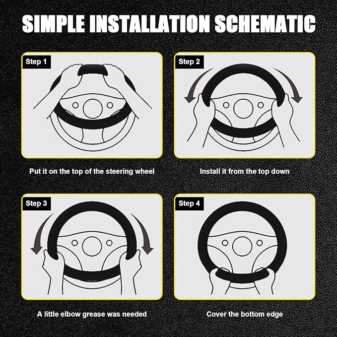 Kewucn Car Elastic Stretch Steering Wheel Cover, Soft Microfiber Breathable Ice Silk, Universal 15 Inch Anti-Slip Auto Steering Wheel Protector, Fit Car, SUV, Van, Sedan, Truck (Black)