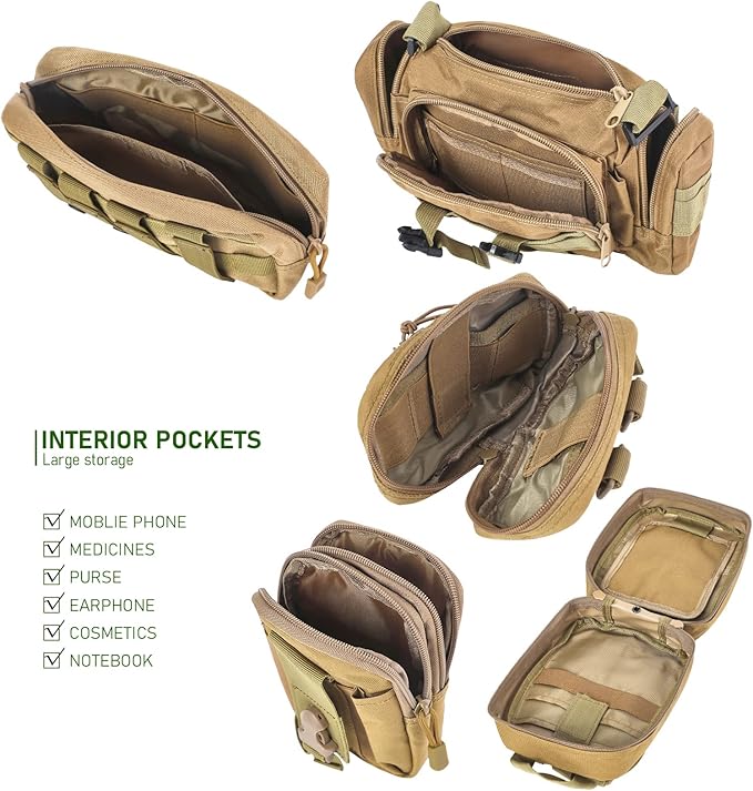 Universal Tactical Seat Back Organizer Vehicle Molle Panel Organizer Storage Bag with 5 Detachable Molle Pouch for All Vehicel Such as Jeep,Truck,SUV, Car, Ford,Chevy etc