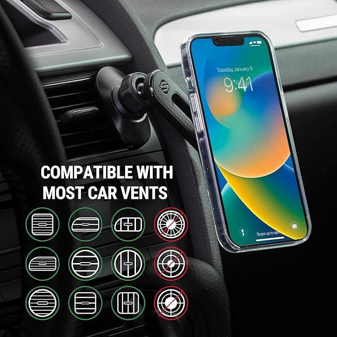Scosche MPMSODVM MagicMount Pro MS 4-in-1 Magnetic Dashboard/Windshield/Vent Car Mount with Adjustable Swing-Arm, Cell Phone Holder Compatible with iPhone 16/15/14/13/12 Series and MagSafe Case