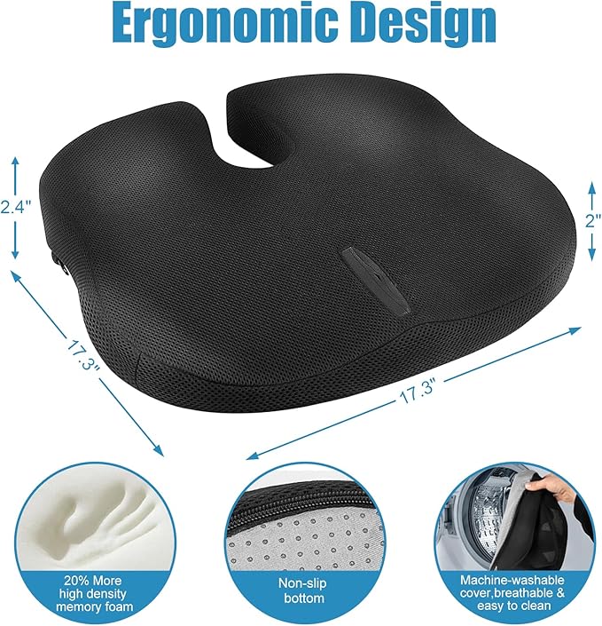 Car Seat Cushion for Pregnant Drivers and Passengers, NHTSA Recommended Prevent The Abdomen from Stress with Strap Adjuster, Memory Foam Seat Cushion for Tailbone Pain Relief, Sciatica & Back Support