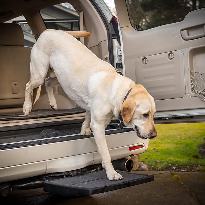 USA Made Otto Step Pet Ramp Step Helps Dogs Get in & Out of Car Van SUV | Portable Lightweight Dog Ramp | Simply Slide into 2 inch Trailer Hitch Receiver | No Tools Needed | Essential Pet Gear |
