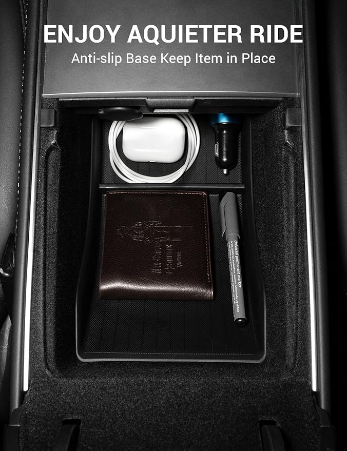 BASENOR Lower Center Console Organizer Tray for Model Y Model 3 (Proprietary Design) Bottom Storage Box Fit 2021-2024 Model Y 2021-2023 Model 3