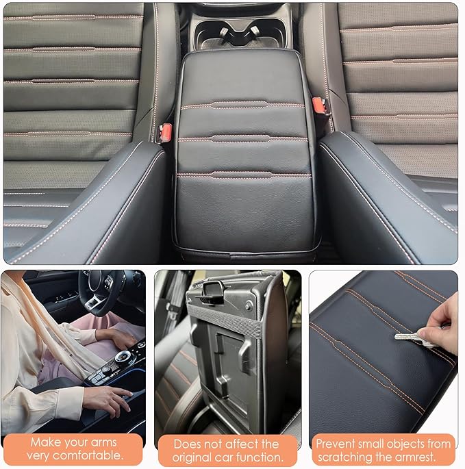 for Honda CRV 2026 2025 2024 2023 Center Console Cover - Soft Armrest Pad Middle Console Cover for Honda CRV LX EX Sport Hybrid EX-L Sport Touring Hybrid Accessories(Orange Stitches)