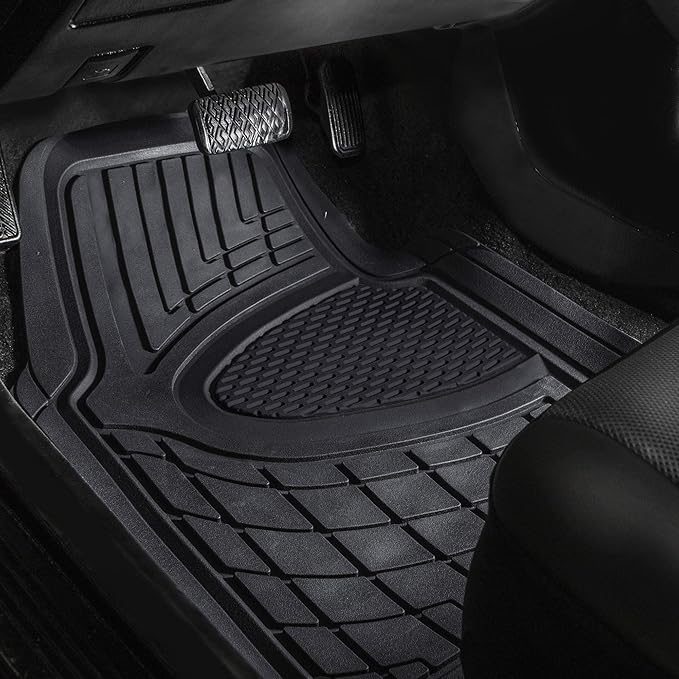 FH Group Automotive Floor Mats Tall Channel Black Universal Fit Full Set Climaproof™ for Most Sedan, SUV and Trucks, Trimmable Rubber Combo Small Car Seat Cover Design Heavy-Duty Floor Mats for Car