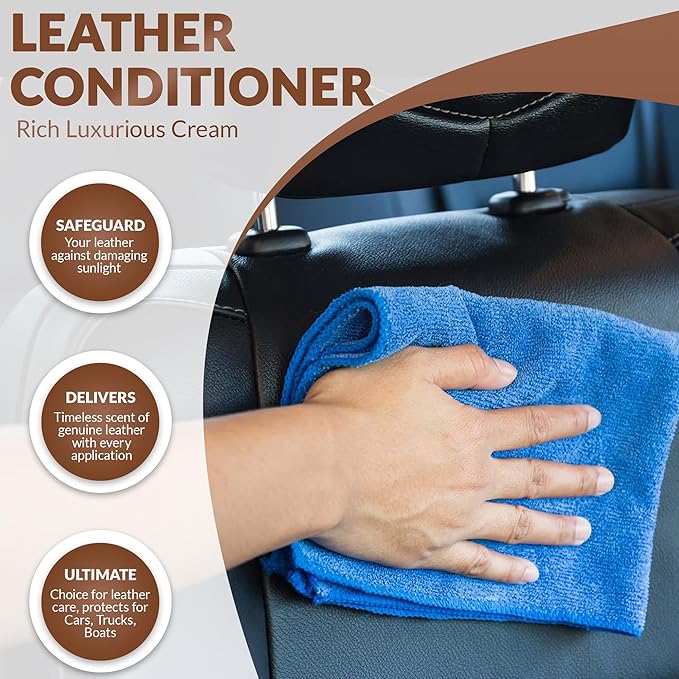 Timeless Leather Conditioner - Genuine Leather Scent, UV Protection - Conditions, Restores, and Protects for Cars, Trucks, Boats - Rich Luxurious Cream