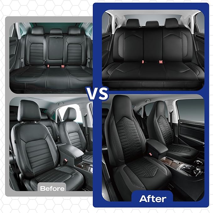 Skechers Memory Foam Car Seat Covers, Leather High Back Seat Covers Quilting Design,Waterproof Sports Car Seat Covers Front Seats,Airbag Compatible, Universal Fit for Most Cars, SUVs,Trucks,Black