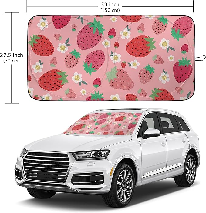 Strawberry Car Windshield Sun Shade Foldable Sunshade Front Window Cover Sun Visor Protector Accessories (59x27.5 inches)