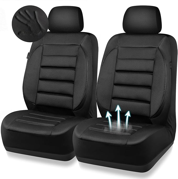 CAR PASS 3D Foam Leather Car Seat Covers Two Front Seats only, Air Cool Mesh Thick Seat Covers, All Weather Car Seat Cover Comfort & Protection for Truck,SUV,Sedan,Van, Airbag Compatible (Black)