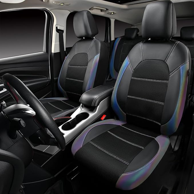CAR PASS Leather seat Covers,Automotive Universal Sport car seat Cover Super 5mm Composite Sponge Inside,Airbag Compatible fits Most SUVs, Trucks,and Vans (Full Set,Chameleon Iridescent Reflective)