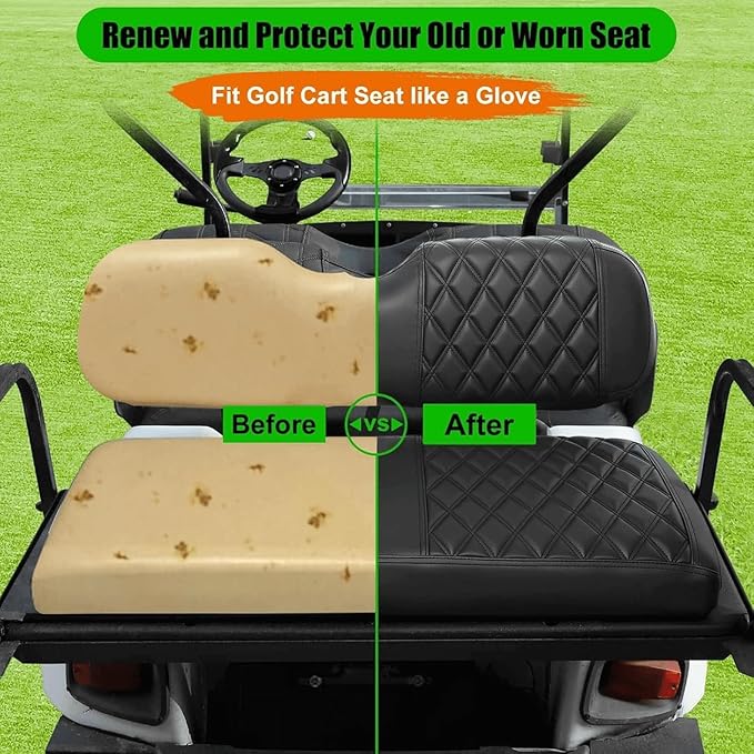 Golf Cart Rear Seat Covers for EZGO Club Car Yamaha Aftermarket Rear Seat Only-Thick Premium Marine Leather with Custom Diamond Design Comfortable/Anti-Scratch/Anti-Fading/Easy to Install