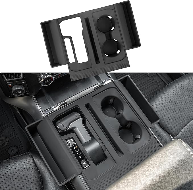 Gear Shift Panel Tray Compatible with 2021-2025 Ford F150 Center Console Storage Gear Shifter Organizer with Cup Holder Insert for 2024 F-150 Accessories (40/Console/40 with Shift Knob ONLY)