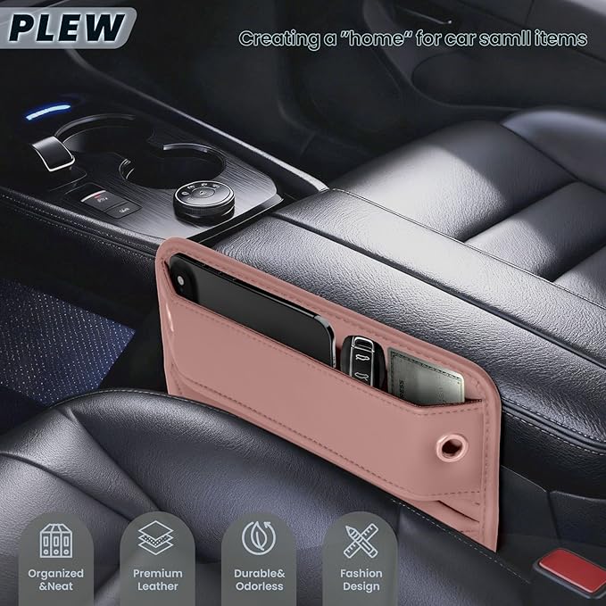2-Pack Car Seat Gap Filler Organizer - Upgraded Anti-Slip Strap Design - Premium Leather Side Console Pocket - Prevent Phone Falling - Universal Fit Car Essentials for SUV, Truck & Sedan,Pink