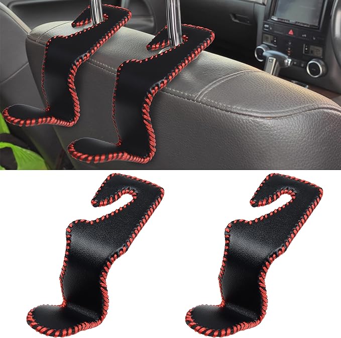2Pcs Car Seat Headrest Hooks, Back Seat Purse Leather Hanger Holder Hook, Magnetic Storage Organizer for Purses Handbag Grocery Bags Coats