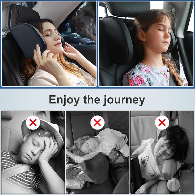Car Headrest Pillow,Head, Neck Support Pillow,U Shaped Car Sleeping Pillow,180° Adjustable,Improve Head and Neck Posture and Adjust Sleep Position,Suitable for Kids and Adults (Beige)