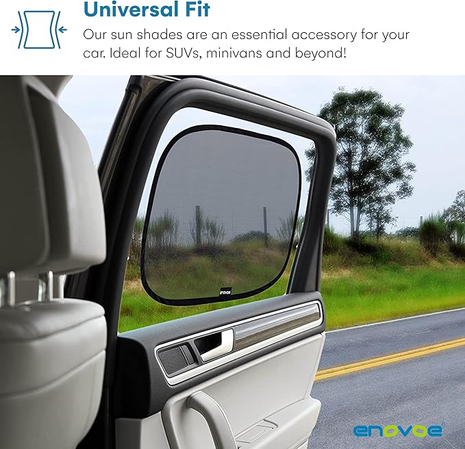 Enovoe Car Window Shades for Baby (4 Pack) - 21"x14" - Sun Shade Blocker, Cling - Glare Shield and UV Rays Protection for Your Child - Side Windows Screens for SUV- Mesh Window Shades for Car Baby