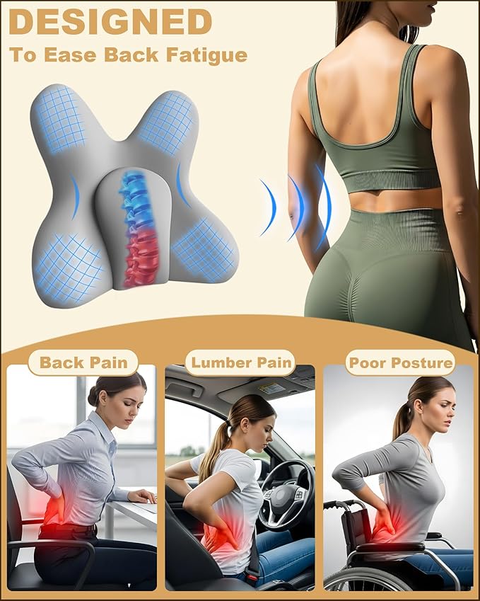 Lumbar Support Pillow for Car, Memory Foam Car Seat Back Support Pillow, Wraparound Ergonomic Design for Back Pain Relief-Back Cushion for Driving, Semi Truck, Chair Support for Car Office, Wheelchair