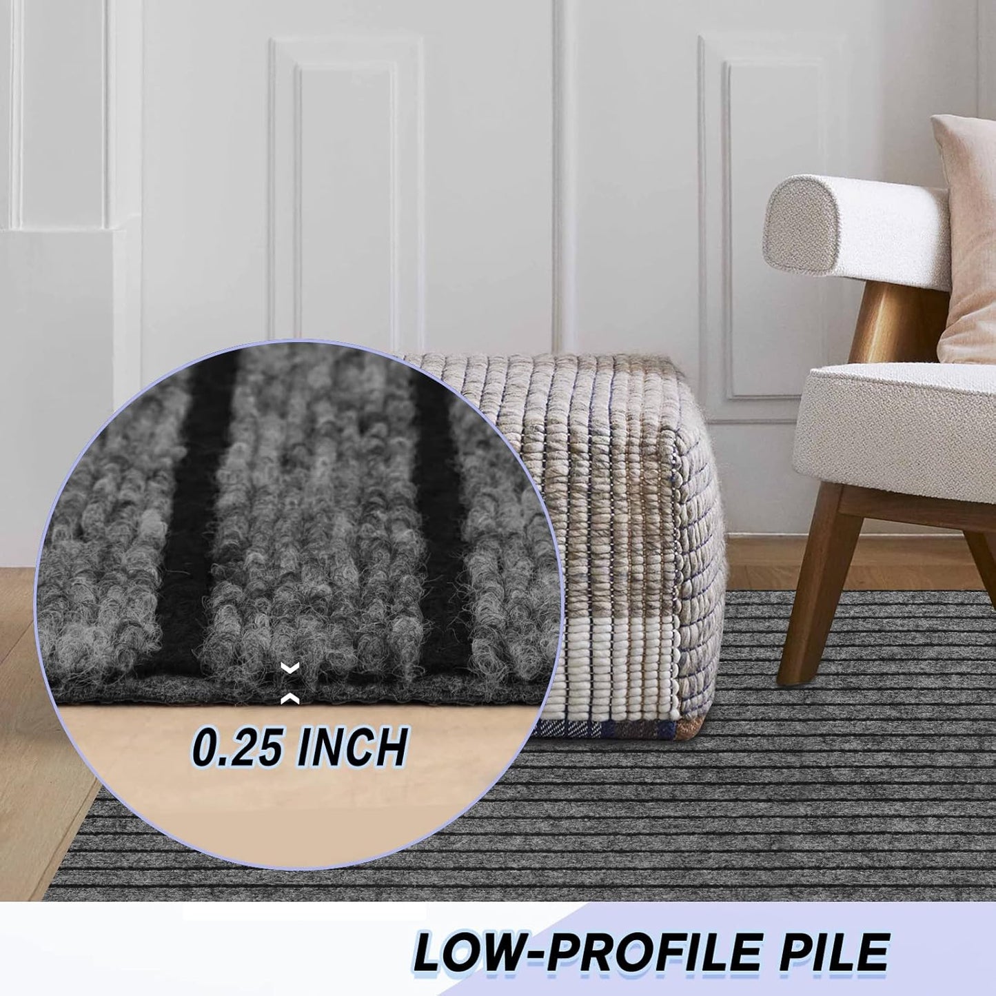 Custom Size Backed Non-Slip Area Rugs Runner, Easy Clean, Waterproof Runner Rugs for Hallway Entryway, Kitchen, Laundry, 4FT x 67FT, Gray Stripe