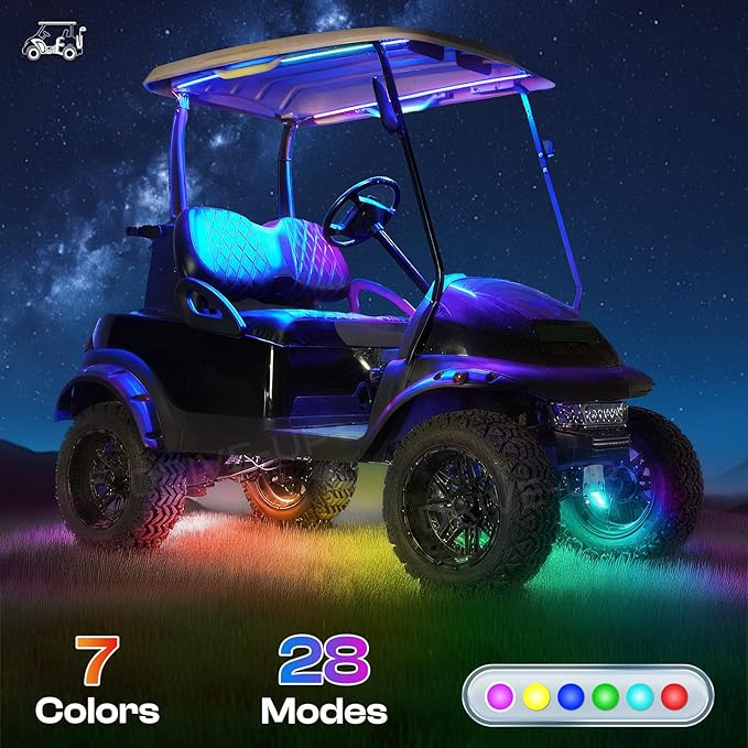Drive-up 6 Pcs Golf Cart Underglow LED Light Strip Set with Canopy Lights, 12-85V Underbody Glow Neon Lighting Fit Yamaha, EZGO, Club Car Golf Carts with 28 Modes, Wireless Remote Control, Music Sync