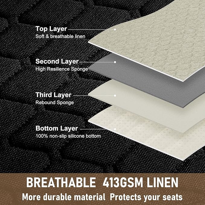 3 PCS Linen Car Seat Covers with Storage Pocket, Back Seat Covers Protectors with Non-Slip, Breathable Bench Seat Covers Universal Fit for SUVs, Cars, Trucks (Beige)