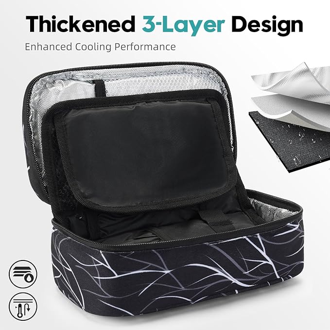 ALLCAMP Insulin Cooler Travel Case Diabetic Medication Cooler with 4 Ice Pack - Medical Cooler Bag Portable and Reusable Black White(9X 4.72x 3.14 inches)
