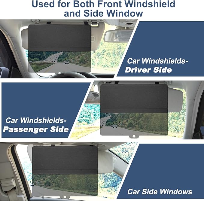 NAZZO Sun Visor Extender for Car, Sun Blocker with PC Sunshade Lens, Magnetic Mounting Adjustable Position, Protect from Glare, UV Rays, Snow Blindness for Safe Driving, Universal for Car, SUV (Black)