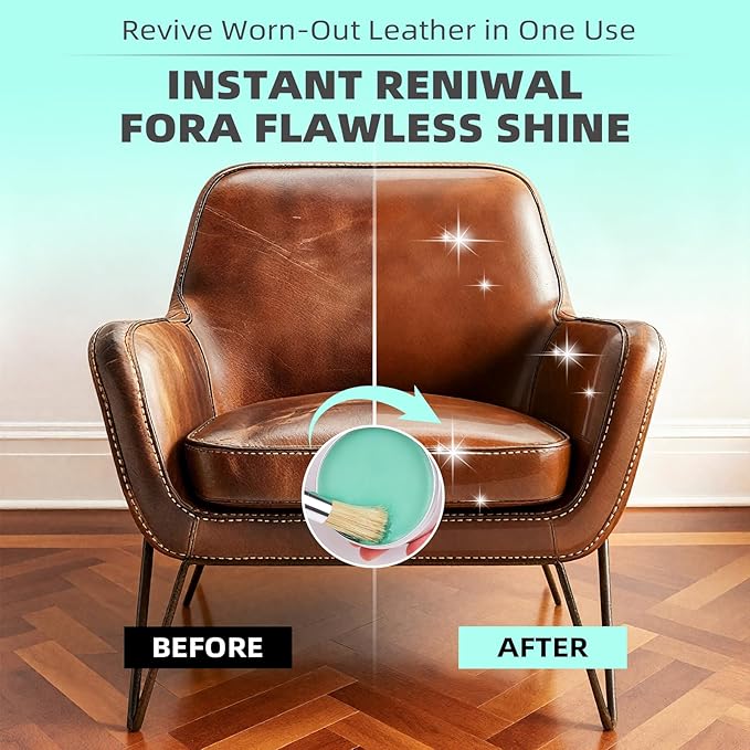 STARTSO WORLD Furniture Salve for Leather, Wood & Vinyl - Natural Polish, Conditioner & Restorer for Couches, Tables & Furniture - All-in-One Repair Salve with Applicator Brush - 6OZ