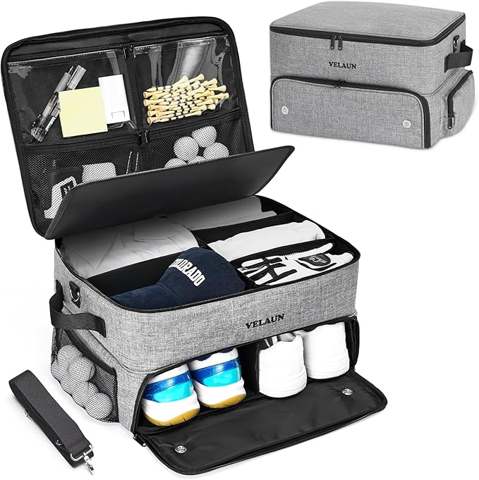 Golf Trunk Organizer, Golf Accessories for Men, Car Storage Bag with 2 Shoe Compartments, Adjustable Dividers for Gear, Durable Water-Resistant Design, Ideal Gift for Golfers