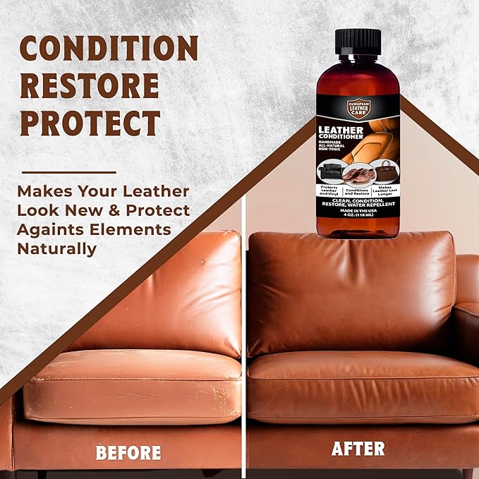 European Leather Care Leather 8 oz Conditioner for Leather Couch, Furniture, Shoe, Leather Jacket, Purse, Boot Cleaner, Leather Conditioner Car Leather Cleaner Leather Repair Restorer All Natural USA