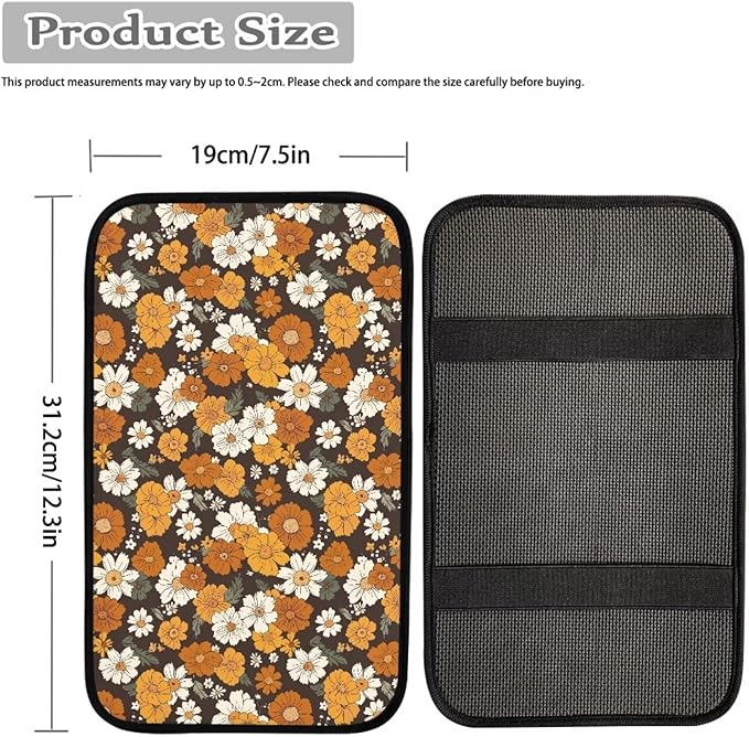 JoyLamoria Hippie Floral Car Armrest Cushion Cover Center Console Box Pad Car Accessories Easy Install