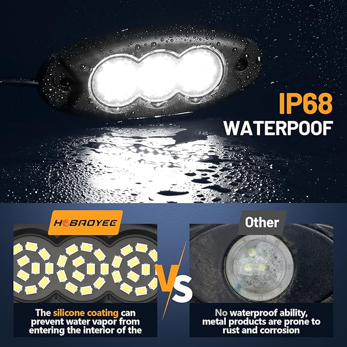 10 Pods White Rock Lights, 36 LEDs 6500K Ultra Bright IP68 Waterproof Underbody Lights for Car Truck Pickup Boat RV RZR ATV with 16.4ft Extension Wire