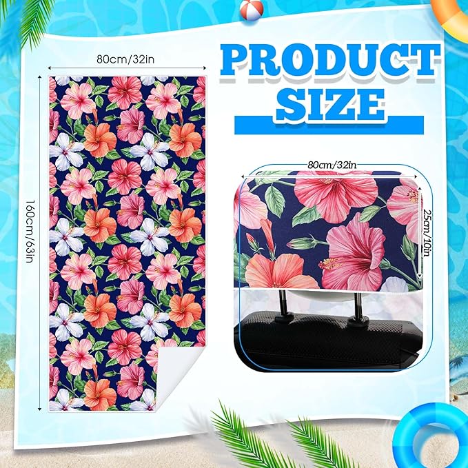 1 Pack Car Seat Towel Covers with Storage Bag 63 x 32 Inch Athletic Running Towel Seat Sweat Washable Non Slip Cover Gift for Car Outdoor Sport Activities (Summer Flower Hibiscus)
