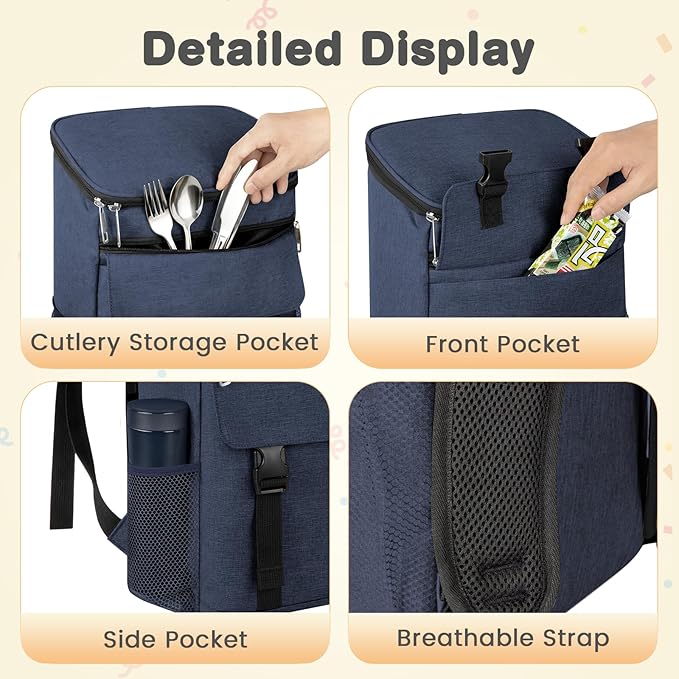 Cooler Backpack Soft Insulated Leak Proof 50 Cans Insulated Backpack Cooler Portable Picnic Camping Beach Hiking BBQ Lunch Backpack for Men and Women - Blue