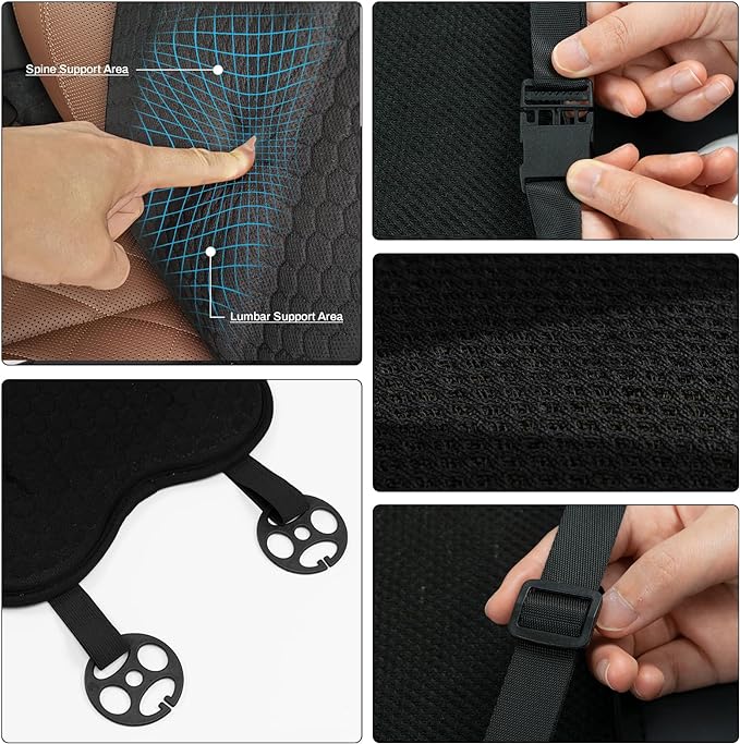 XUKEY Lumbar Pillow Gel Support Pillow Back Support Cushion,Gel Lumbar Support Pillow Relief Back Sciatica Pain for Car Seat Cushion,Car Seat Lumbar Support with Adjustable Straps Improve Posture