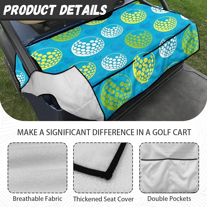 Biyejit Golf Cart Seat Covers with 4 Pockets Golf Cart Seat Towel Blanket Fits 2-Seat Golf Carts, Golf Cart Accessories