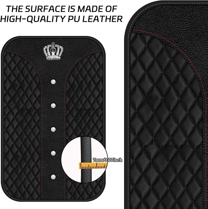 Black Bling Car Console Cover Hot Black Arm Rest Center Console Cushion Pad, Universal Anti-Slip Leather Armrest Box Decor Protector with Crystal Sparkling Rhinestone Car Accessories(Black)