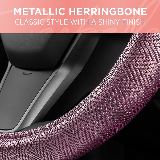 Purple Steering Wheel Cover, Standard 15 Inch Size Fits Most Vehicles, Cute Shiny Bling Car Steering Wheel Cover with Herringbone Detail, Car Accessories for Women