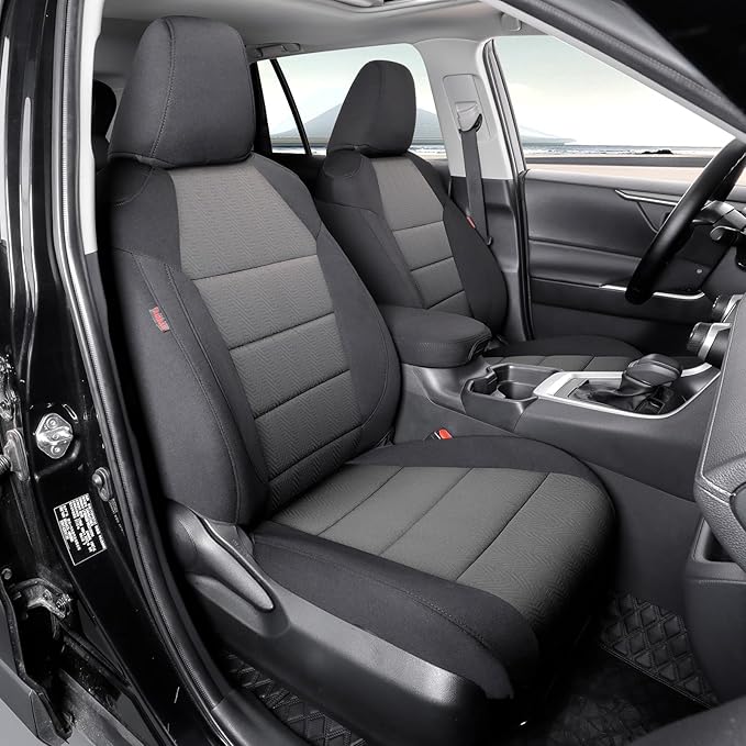 coverdream Rav4 Hybrid Seat Covers Custom Fit for 2019-2024 2025 Toyota Rav4 Hybrid (Not for XSE/SE/Plug-in Hybrid),Full Coverage,Airbag Compatible,Polyester Car Seat Protector(Full Set,Black & Gray)