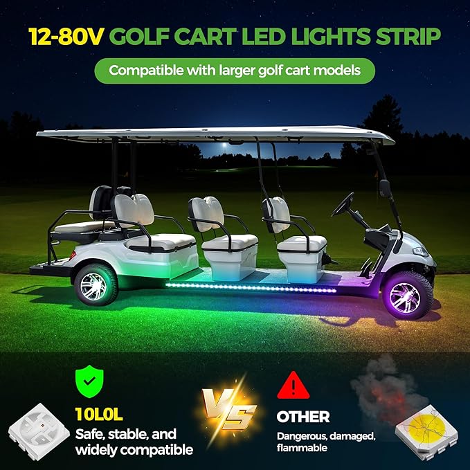 10L0L 4PCS Golf Cart Underbody Light Kit, Underglow LED Light Strip for Yamaha EZGO Club Car, 24 Modes Multicolor RGB Music Sync IP67 Waterproof