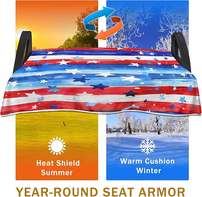 YOKYHOM American Flag Golf Cart Seat Covers for 2/4-Seater, Patriotic USA Seat Towel Blanket Keeps Seats Cool & Clean for Summer, Microfiber Fits EZGO, Club Car, Yamaha, 51"x31"