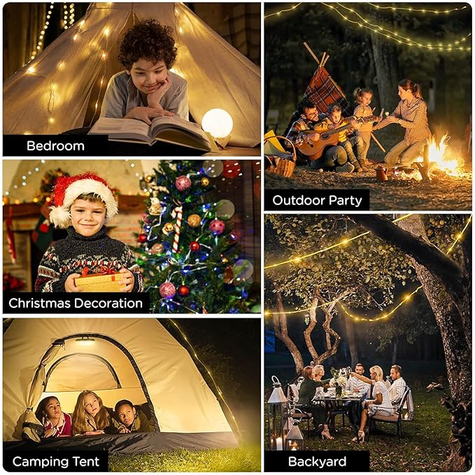 OGERY Camping String Lights, 4 in 1 Quick Storage 32.8FT Rechargeable Tent Lights String with 8 Lighting Modes, Hanging Waterproof Portable LED Lamp for Outdoor Patio Awning Garden Camping Essentials
