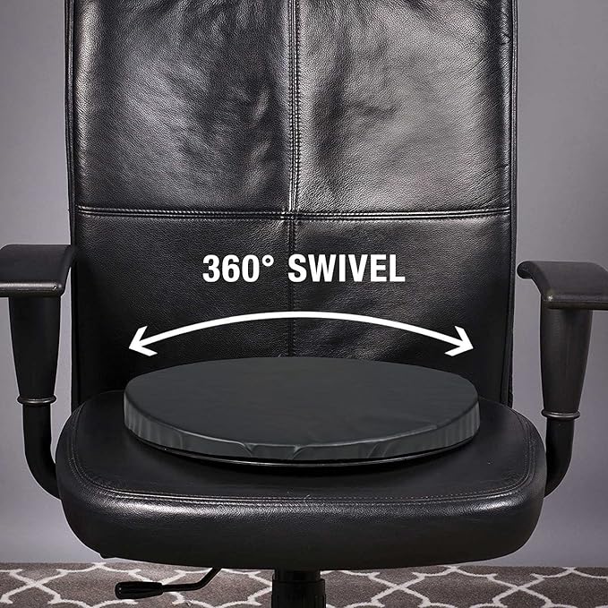 HealthSmart 360 Degree Swivel Seat Cushion, Chair Assist for Elderly, Swivel Seat Cushion for Car, Twisting Disc, Black Leather, 15 Inches in Diameter