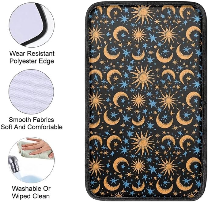 Car Console Armrest Cover, Moon Star Print Car Armrest Seat Box Cover Protector Auto Accessories Car Decor for Women Men,Universal Fit,Machine Washable
